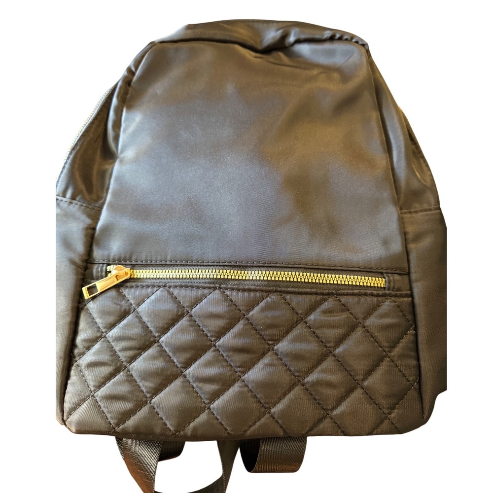 ALFA BAGS Classic Collection‎ Black Quilted Nylon Backpack Gold Zipper